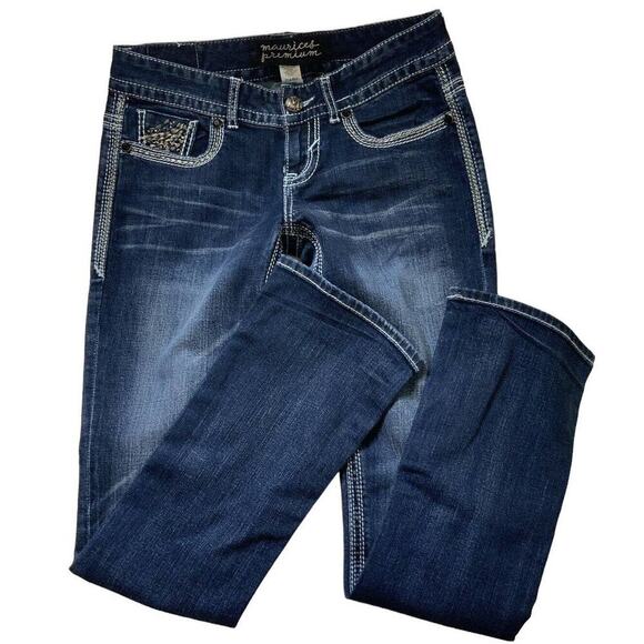 Maurices Premium Jeans Womens Size 7/8 Reg Rhinestones Thick Stitches Denim - Picture 5 of 11